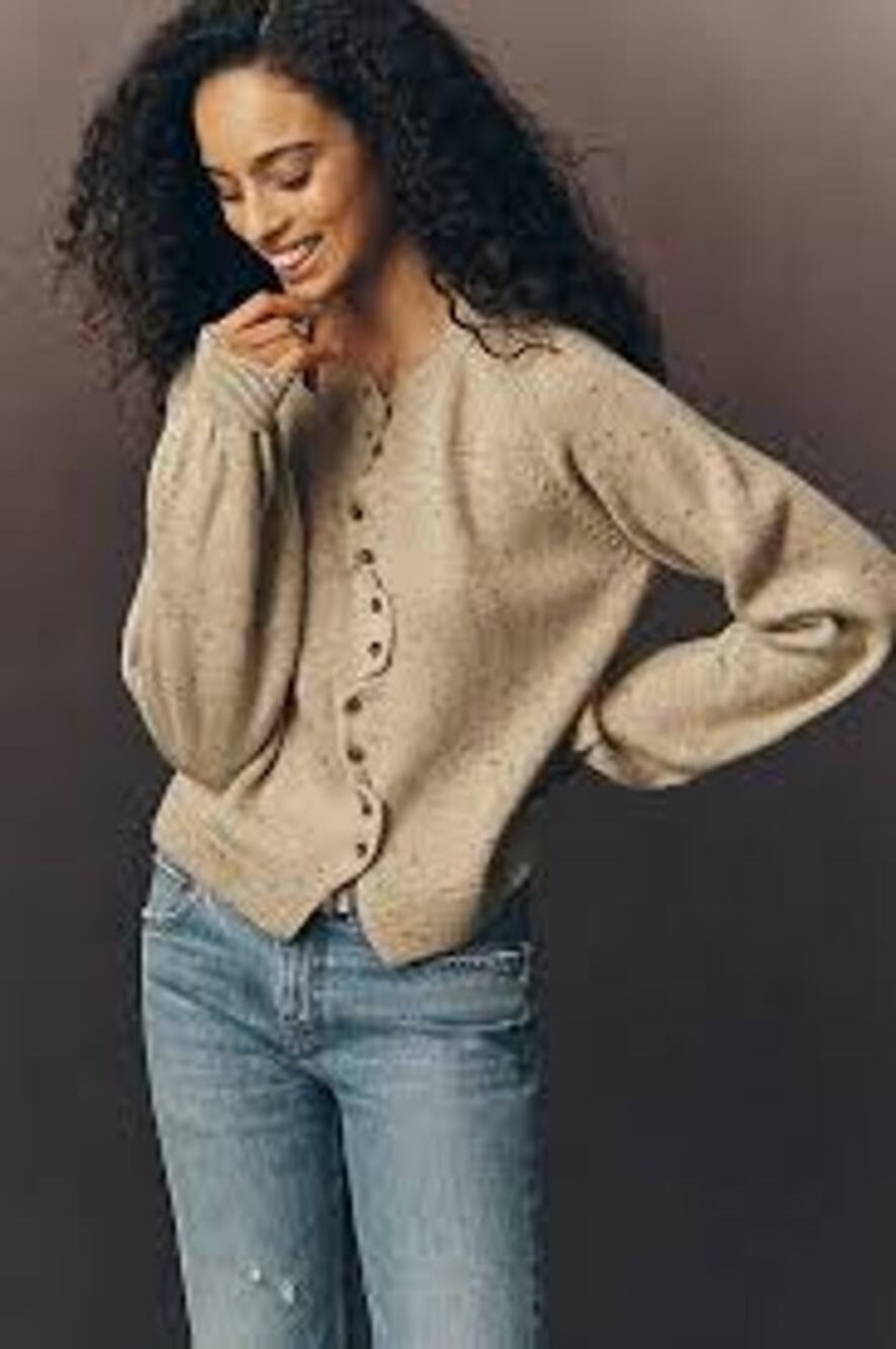 Anthropologie Maeve Scallop Placket Cardigan Sweater Confetti Speckled Knit